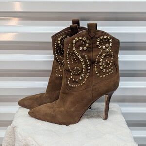 Michael Michael Kors Size 8 Cognac Brown & Gold Studded Ankle Boots (SB1)